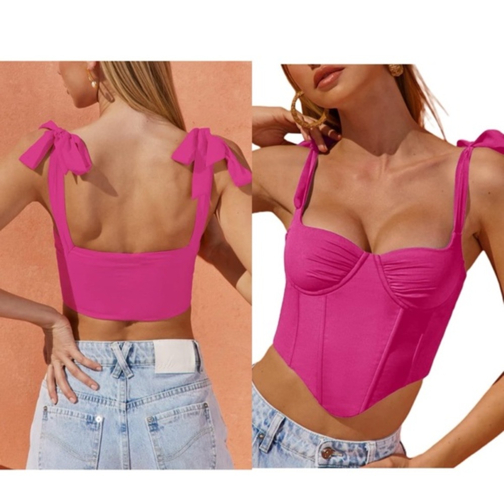 NWT Sexy Boned Bustier Corset Crop Top Tie Up Shoulder Asymmetrical‎ Shirts XS